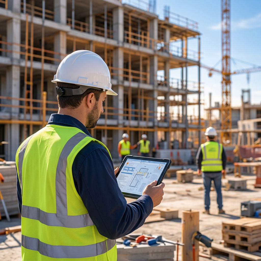 Construction information on a field tablet — illustrative photograph